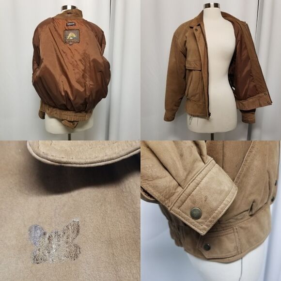 Vintage 90s y2k Adventure Bound Aviator Bomber Insulated Brown Leather Jacket Md - Picture 7 of 9